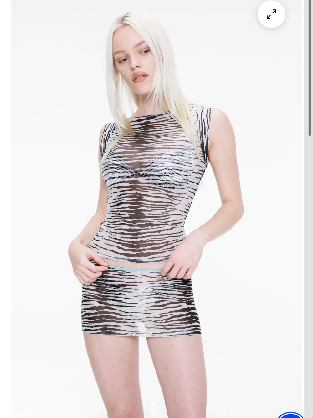 Miaou Sheer Zebra-Stripe Mesh Top in White and Black